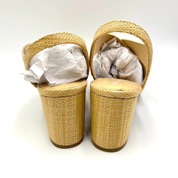 Anne Klein Ressa Beige Natural Raffia Woven Open Toe Block Heels Sandals Shoes - Picture 7 of 13